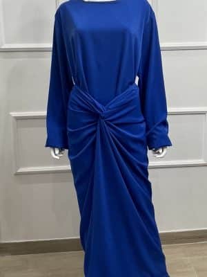 Abaya grande taille avec tablier à nouer - bleu
