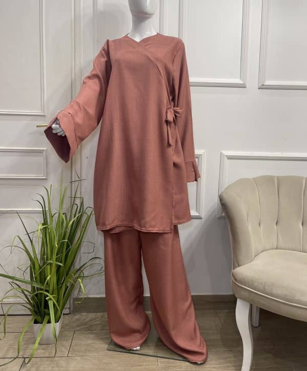 curvy , ensemble pantalon portefeuillegrande taille noeur sur le cote , mastour , tall ensemble grande longeur