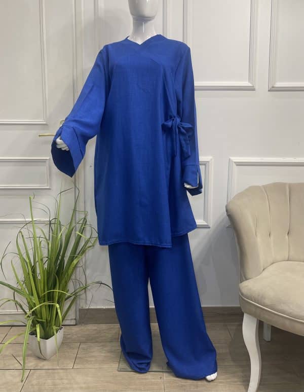 ensemble pantalon portefeuillegrande taille noeur sur le cote , mastour , tall ensemble grande longeur