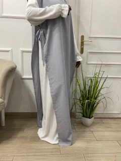Ensemble tall , confection grande taille , 2 pièces, abaya et tablier à nouer sur les côtés - Gris