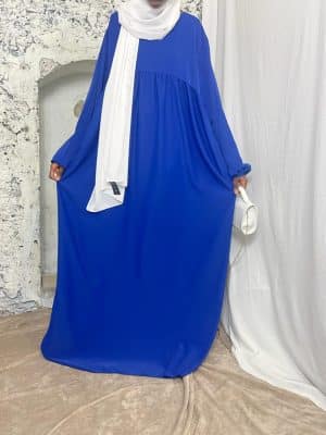 Abaya grande taille tall manche ballon, jusqu'à 1m85 - bleu roi
