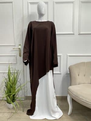 Ensemble grande taille tall jusqu'à 1m90, ensemble tall  Mélina 2 pièces avec fente  - Marron