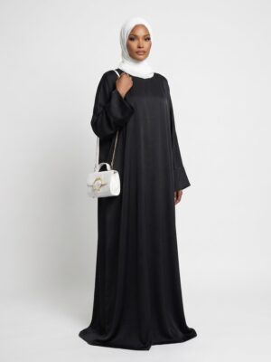 Robe longue Abaya Lina en Soie de Médine – grande taille tall jusqu'à 1m90 - noir