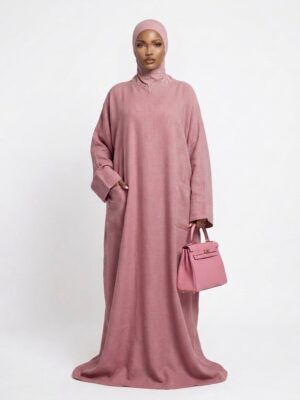 Abaya mastour très ample avec poches - Rose