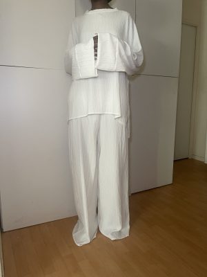 Ensemble confection grande taille tall pantalon long et pull oversize 2 pièces - blanc