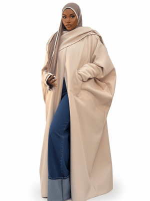 Manteau écharpe grande taille tall jusqu'à 1m90 , manteau hivers long mastour chic avec écharpe intégrée Grande taille tall Sarah - Beige