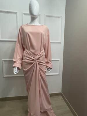 Abaya grande taille avec tablier à nouer - Rose
