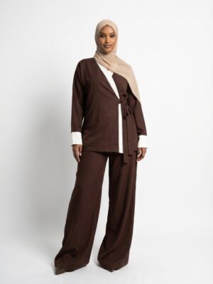 Confection ensemble kimono pantalon grande taille - Pantalon ample & haut kimono fluide - Marron