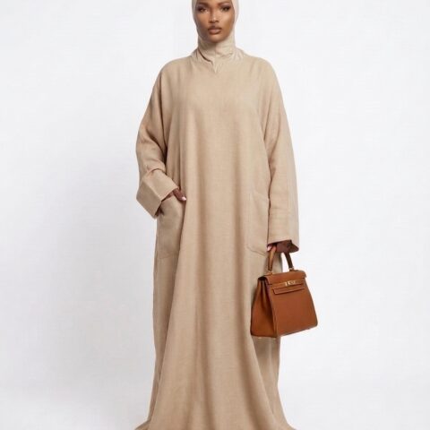Abaya mastour très ample avec poches - Beige