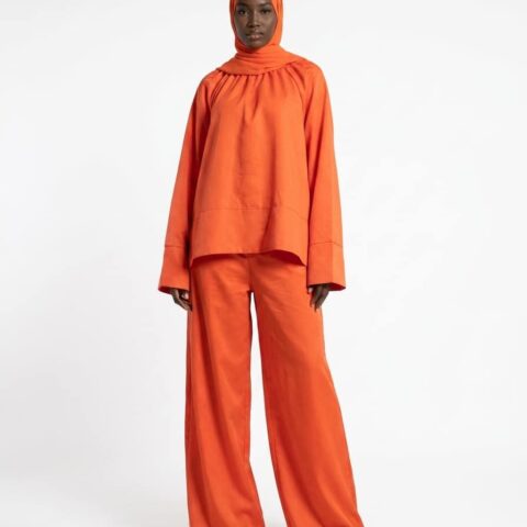 Ensemble Tall Mastour Grande Taille Femme – Confection 100% Coton, Pantalon Très Ample, Jusqu’à 1m85 - Orange