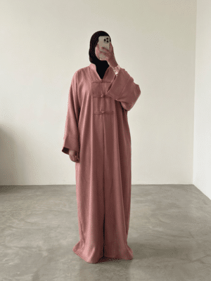 Abaya tall lyrelle Fermoirs Brandebourg — 1m80 Coupe Ample & Fluide - Rose