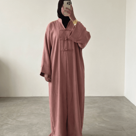 Abaya tall lyrelle Fermoirs Brandebourg — 1m80 Coupe Ample & Fluide - Rose