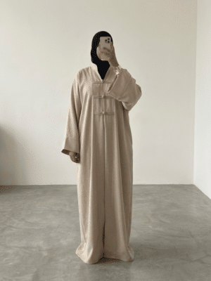 Abaya tall lyrelle Fermoirs Brandebourg — 1m80 Coupe Ample & Fluide - Beige
