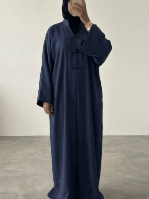 Abaya tall lyrelle Fermoirs Brandebourg — 1m80 Coupe Ample & Fluide - BLEU MARINE