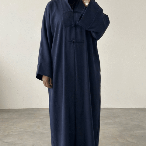 Abaya tall lyrelle Fermoirs Brandebourg — 1m80 Coupe Ample & Fluide - BLEU MARINE