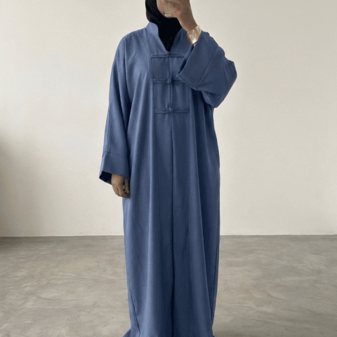 Abaya tall lyrelle Fermoirs Brandebourg — 1m80 Coupe Ample & Fluide - BLEU